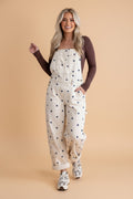 Polka Dot Denim Barrel Leg Overalls Jumpsuit