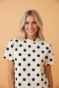 Polka Dot Mock Neck Dolman Sleeve Top