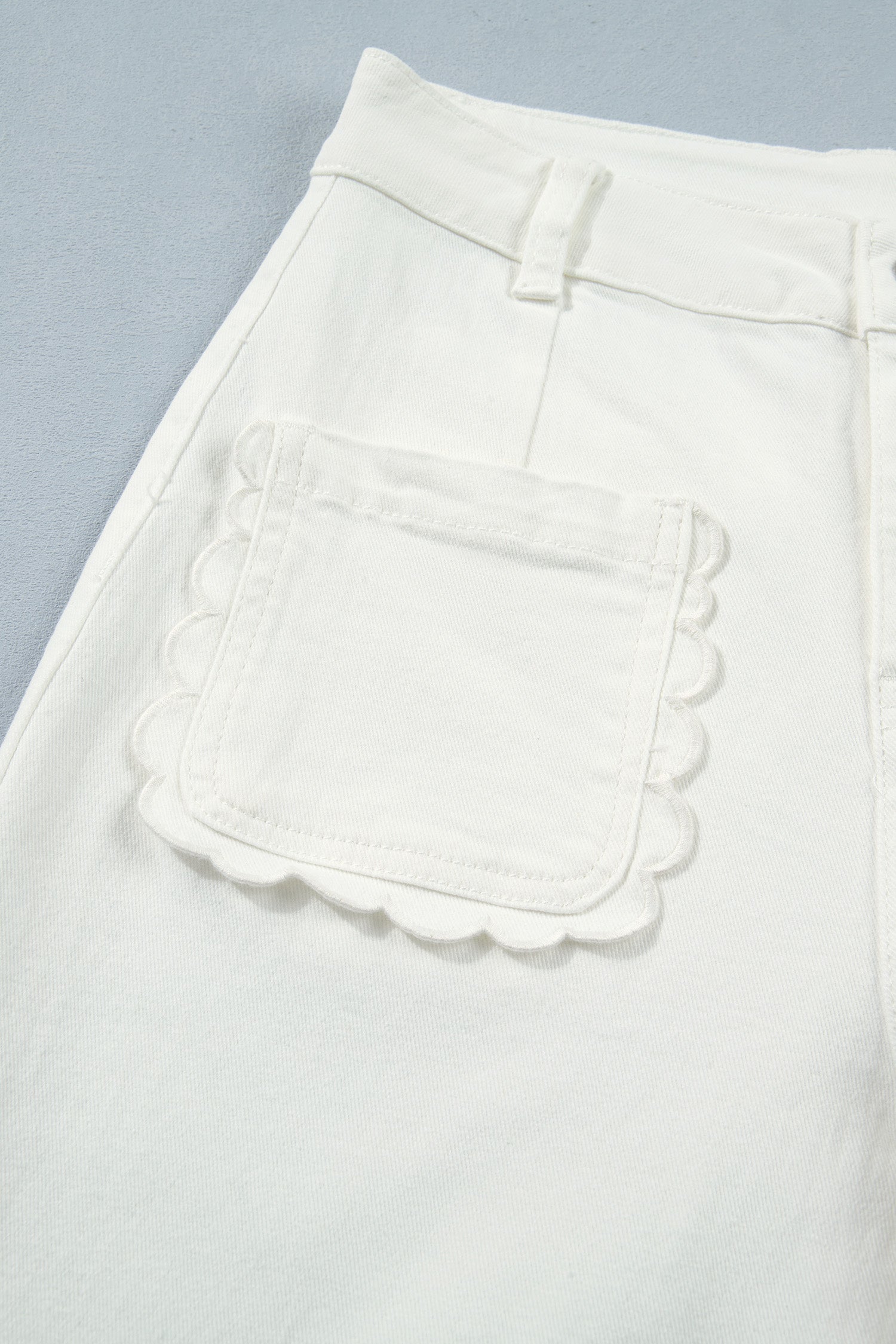 Solid Denim Scalloped Patch Pocket Shift Jeans