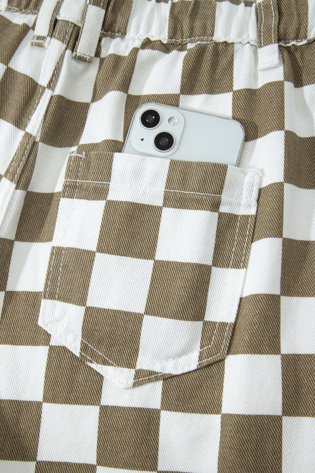 Checker Denim Barrel Leg Pants
