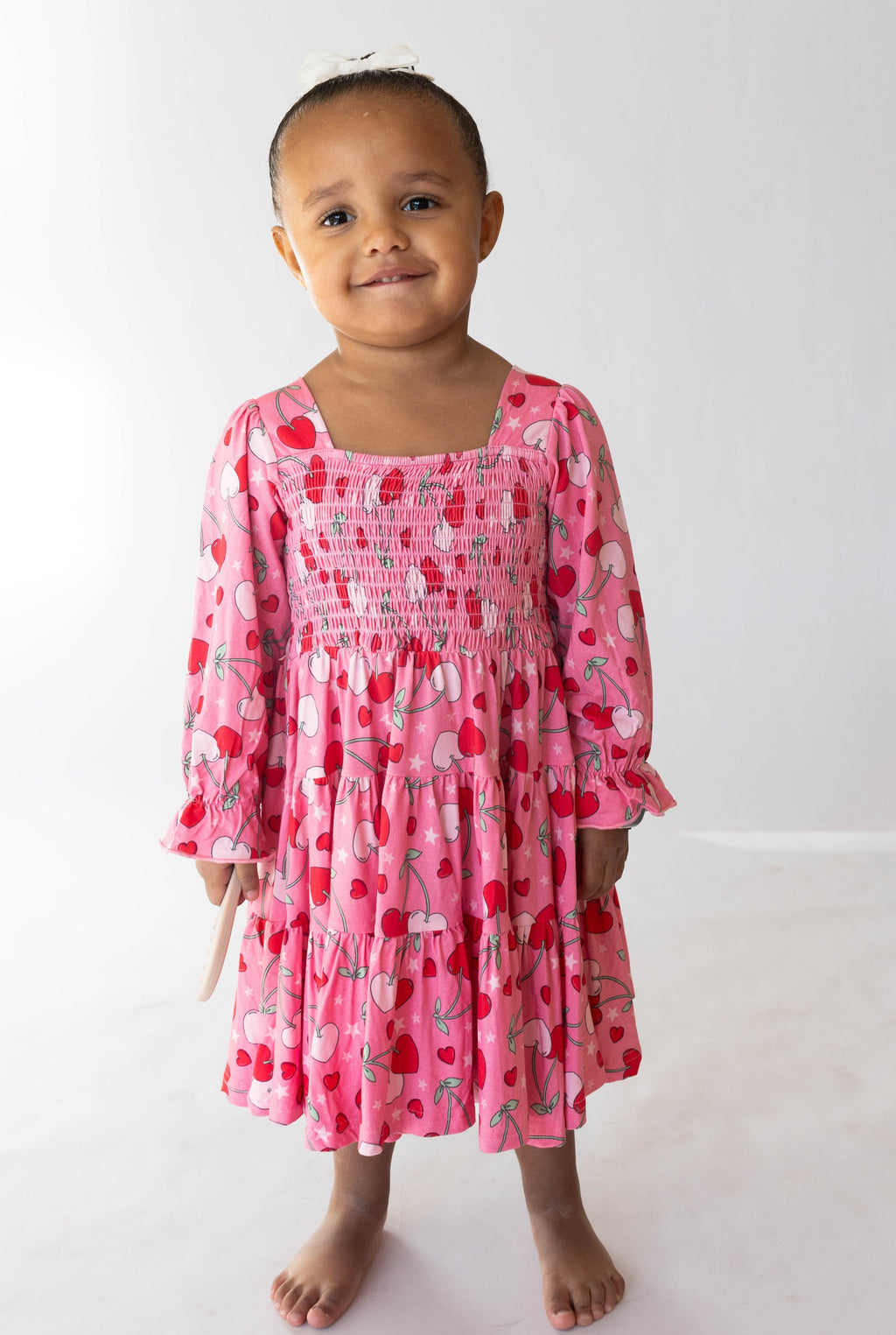 Cherry Hearts Long Sleeved Shirred Dress by HouseofHenry.co