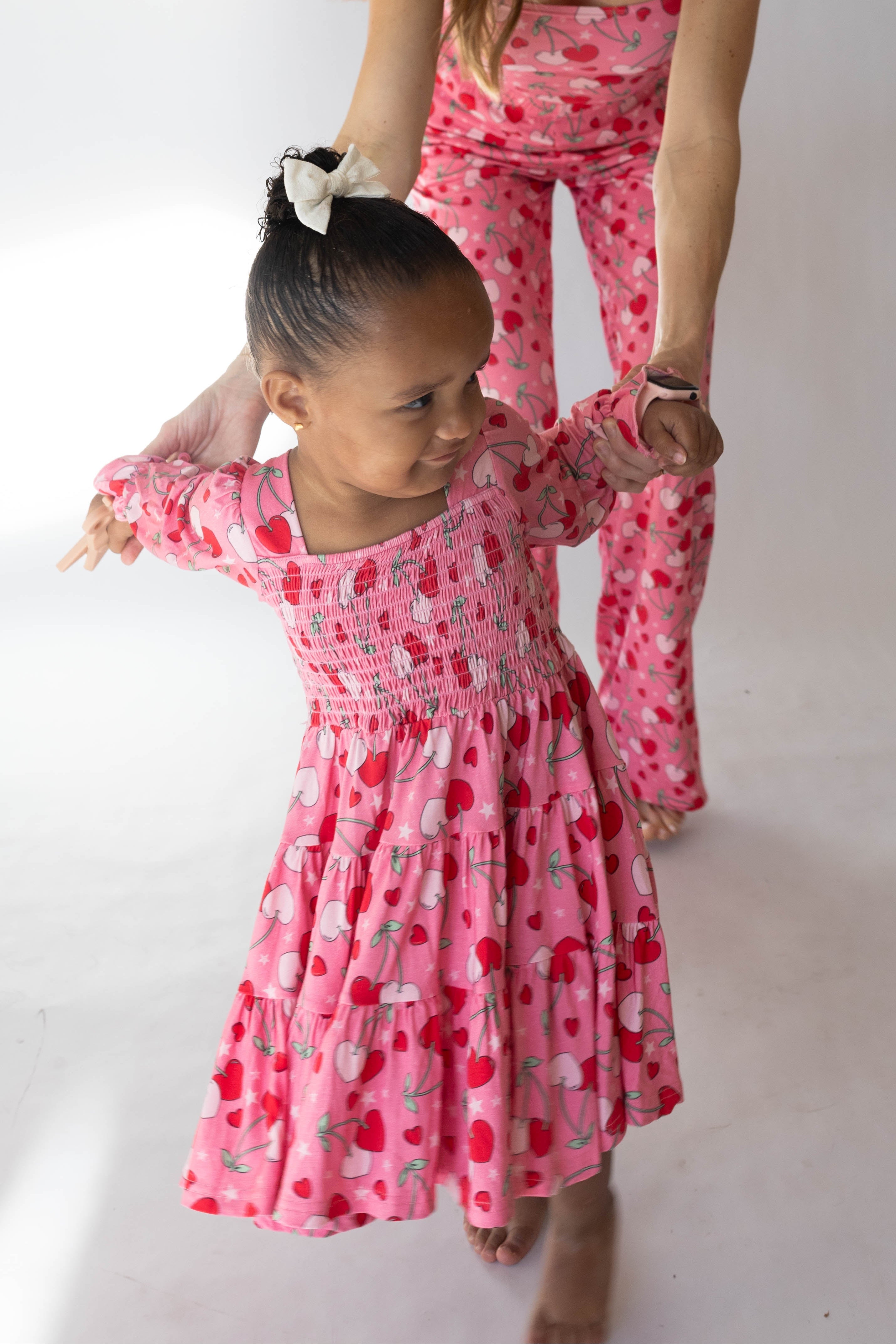Cherry Hearts Long Sleeved Shirred Dress by HouseofHenry.co