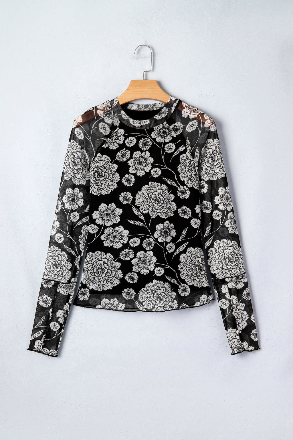 Floral Mesh Thumbhole Long Sleeve Top