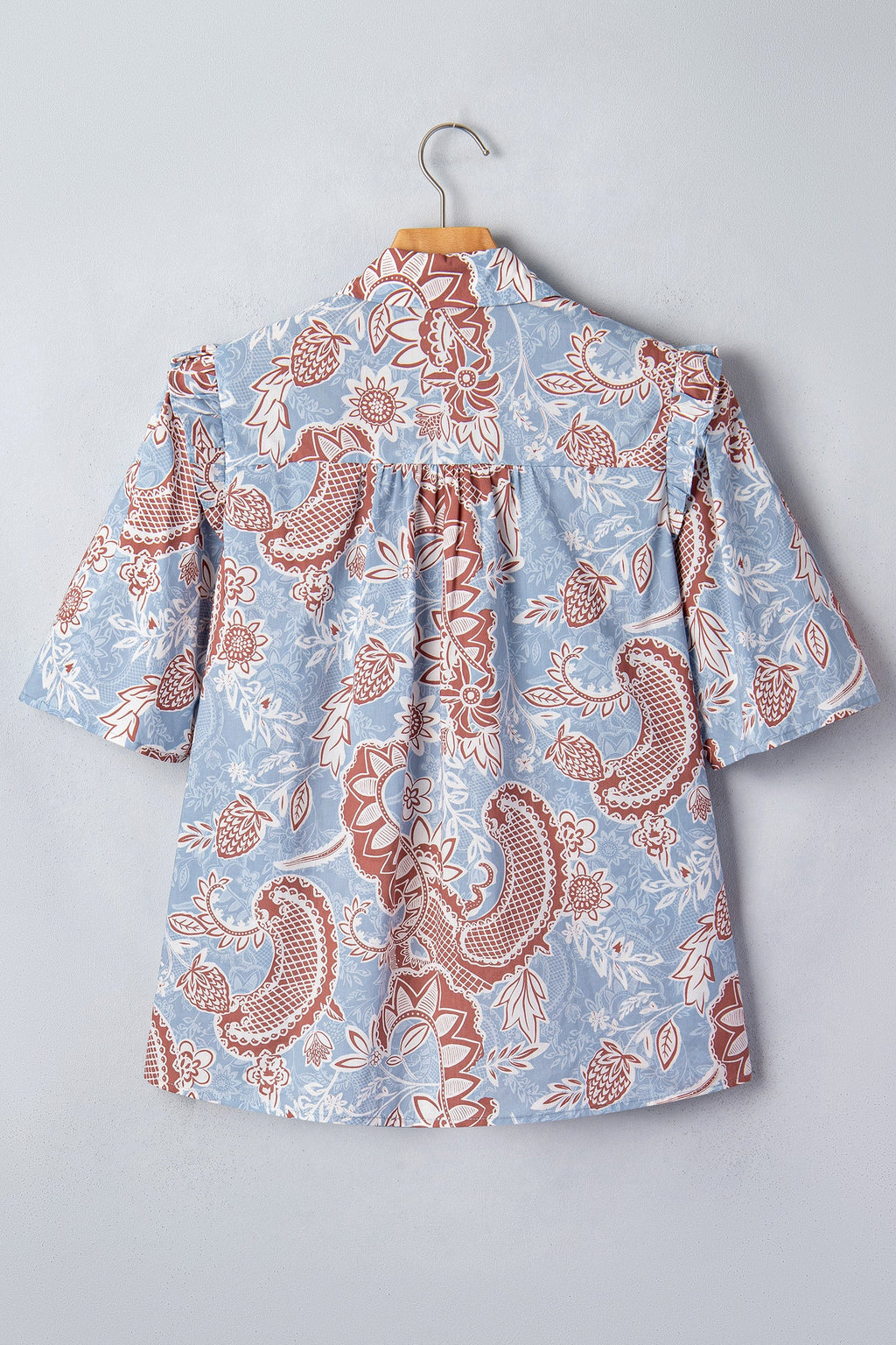 Boho Floral Scalloped Trim Button Down Shirt