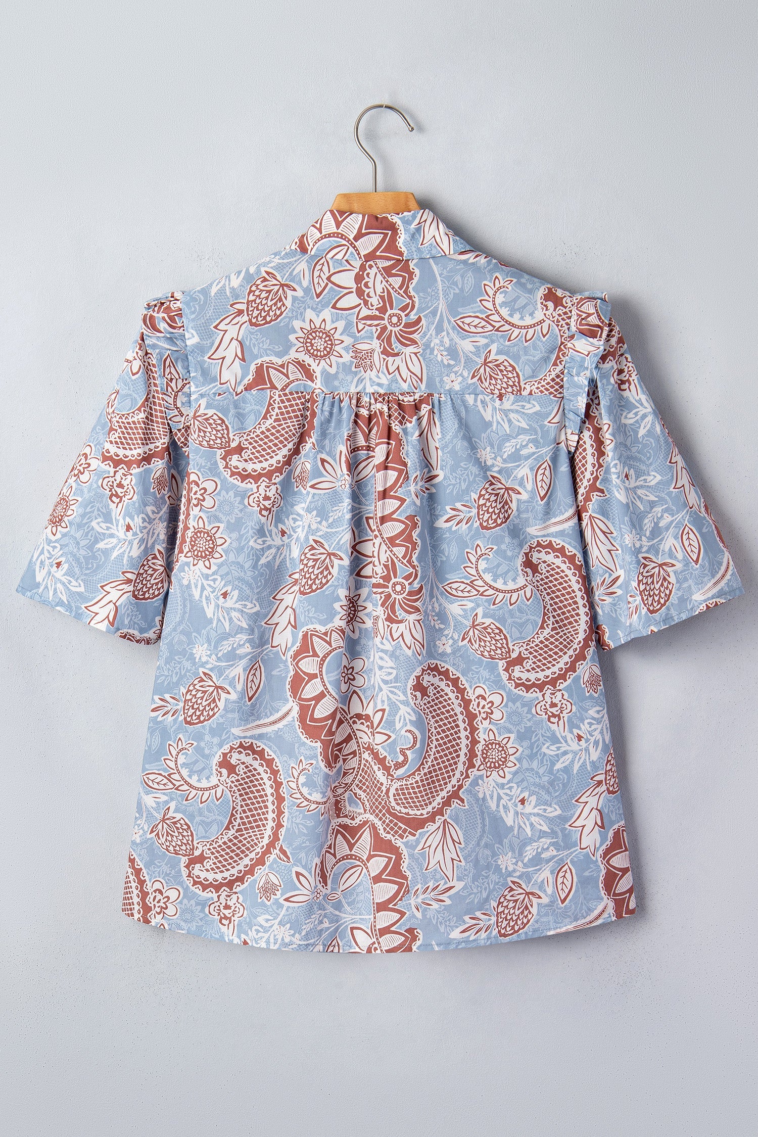 Boho Floral Scalloped Trim Button Down Shirt