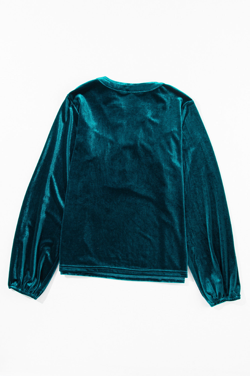 Velvet Lantern Sleeve Beaded V-Neck Blouse