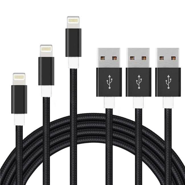 3-Pack: 10FT Heavy Duty Braided iPhone Lightning USB Cable by DailySale