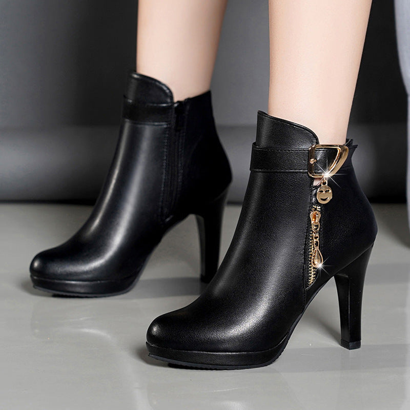 Women's Pointed-Toe Stiletto Boots | PU Leather High Heel Ankle Boots by Sarah Express
