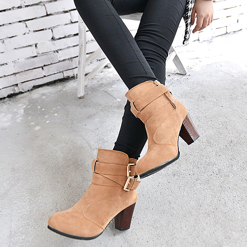 Women's Suede Platform Ankle Boots | Warm Zipper Martin Heels by Sarah Express
