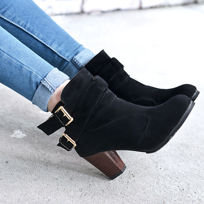 Women's Suede Platform Ankle Boots | Warm Zipper Martin Heels by Sarah Express