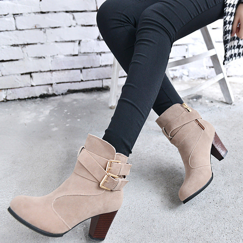 Women's Suede Platform Ankle Boots | Warm Zipper Martin Heels by Sarah Express