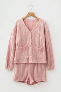 Cable Knit V-Neck Cardigan and Shorts Set