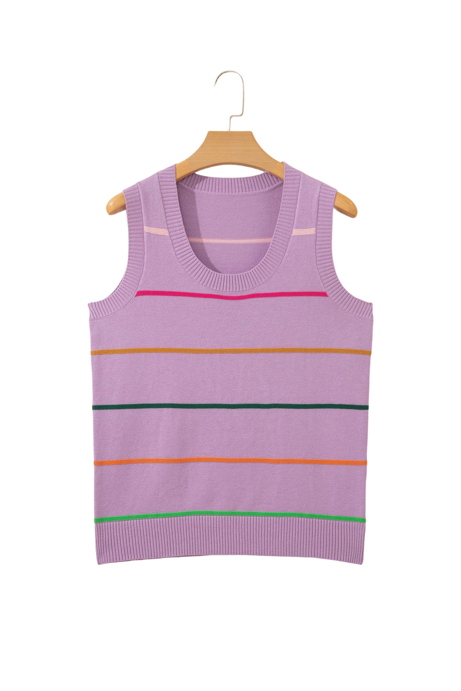 Stripe Ribbed Trim Sleeveless Sweater Knit Tank