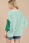 Stripe Colorblock 3/4 Sleeve Loose Tee