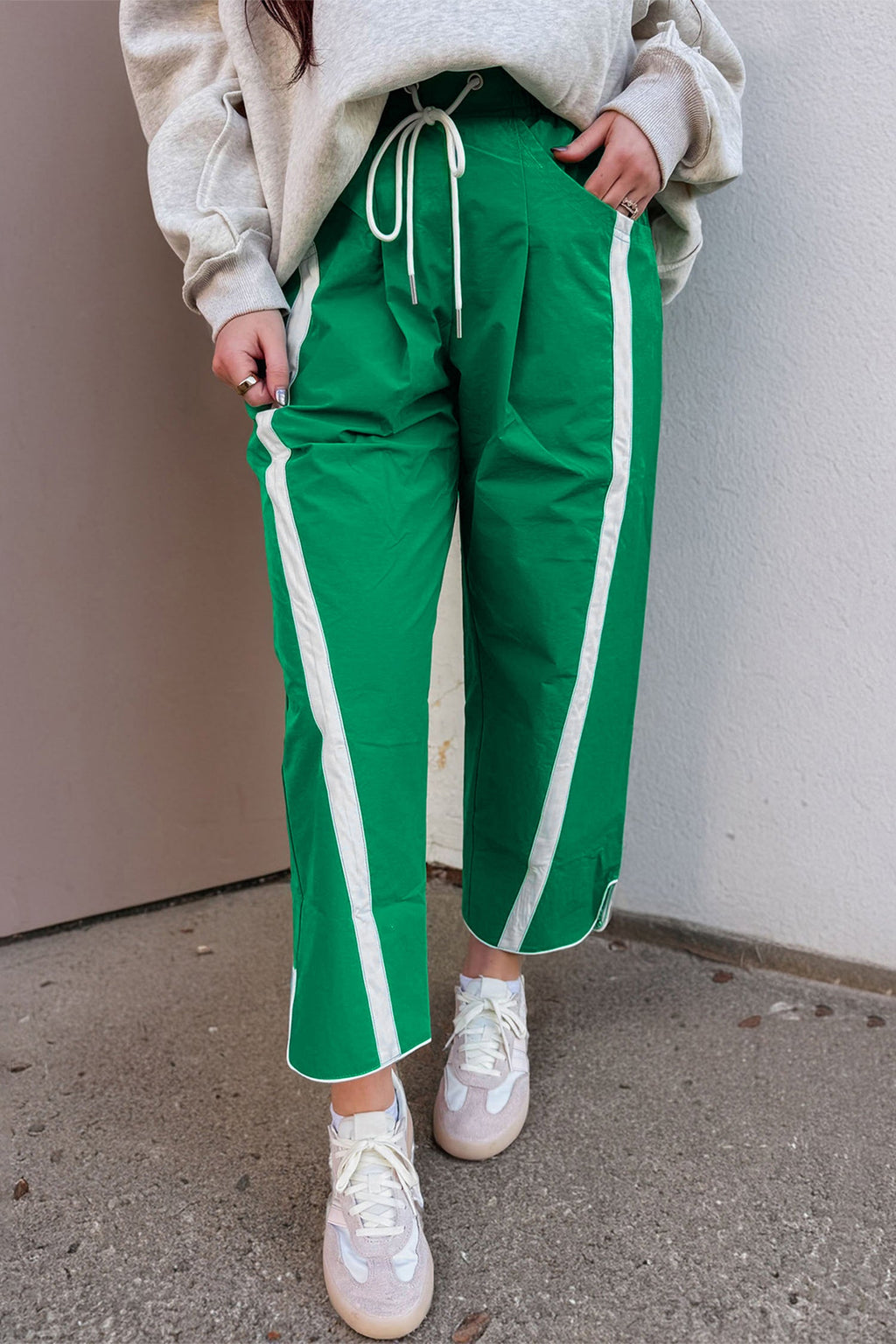 Stripe Smocked Waist Drawstring Cropped Pants