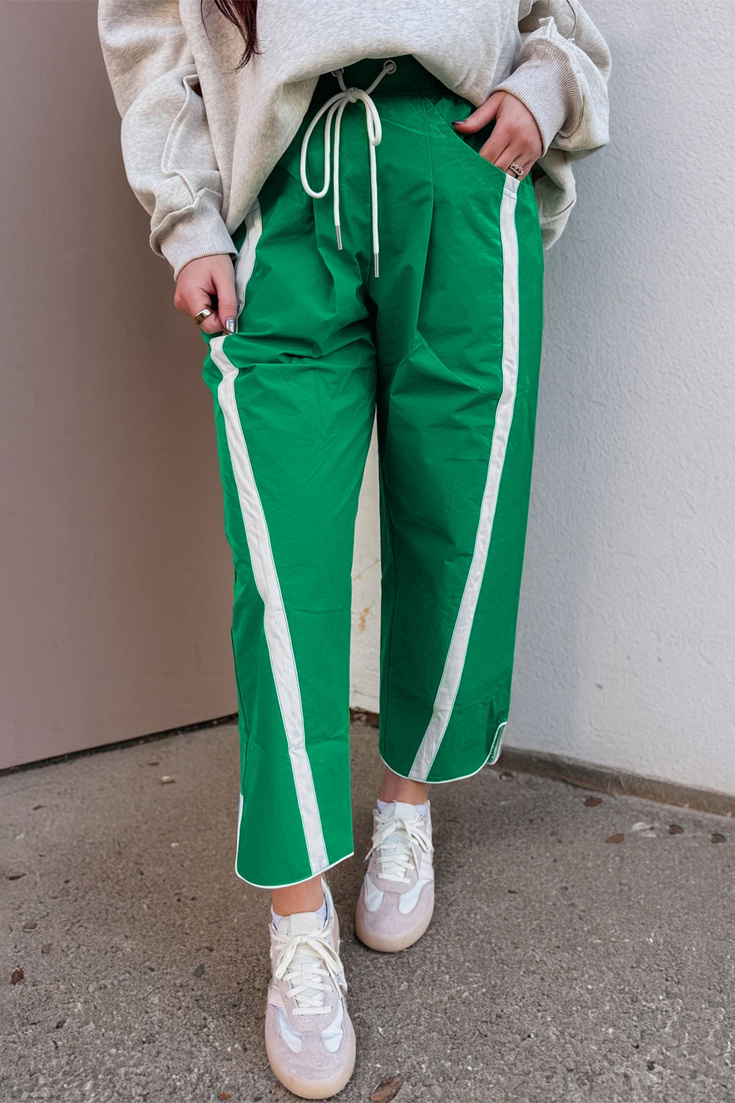 Stripe Smocked Waist Drawstring Cropped Pants