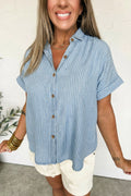 Stripe Cuffed Short Sleeve Button Up Shirt