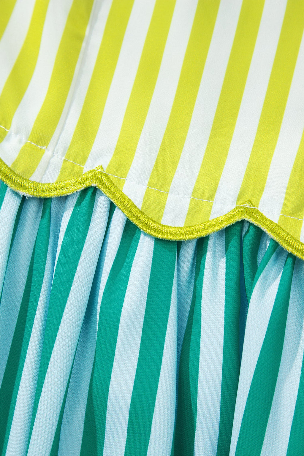 Stripe Scalloped Contrast Patchwork Knot Strap Midi Dress