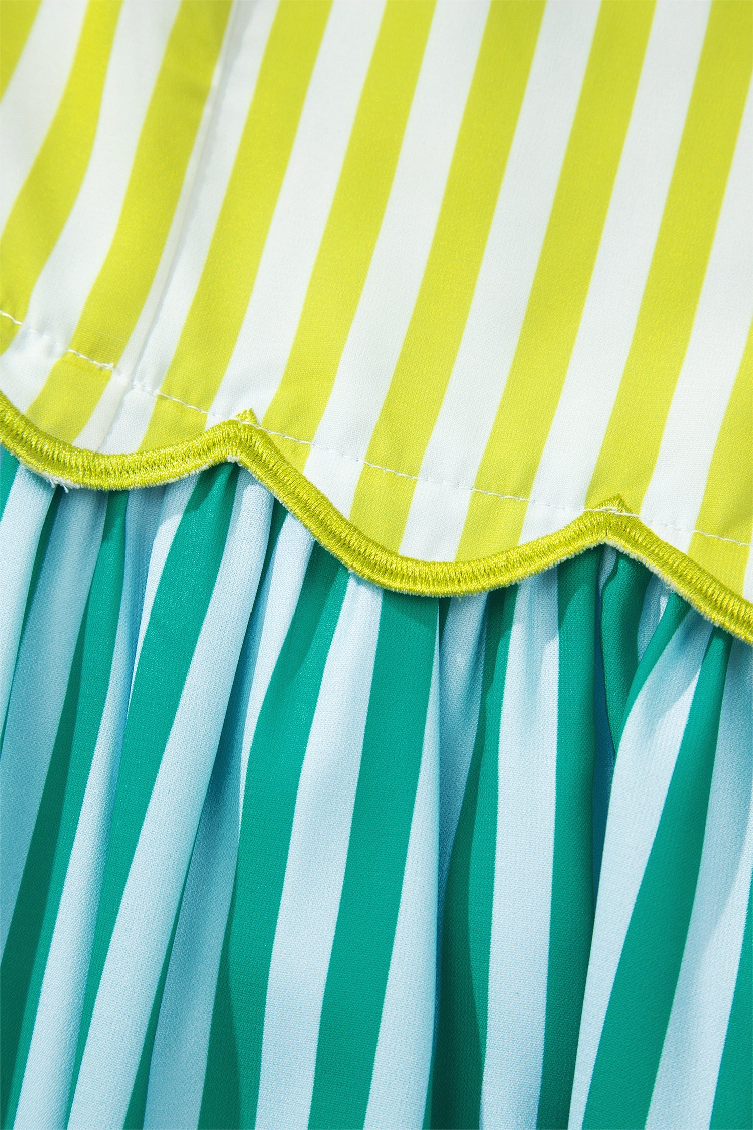 Stripe Scalloped Contrast Patchwork Knot Strap Midi Dress