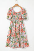 Floral Smocked Bust Bubble Sleeve Maxi Dress