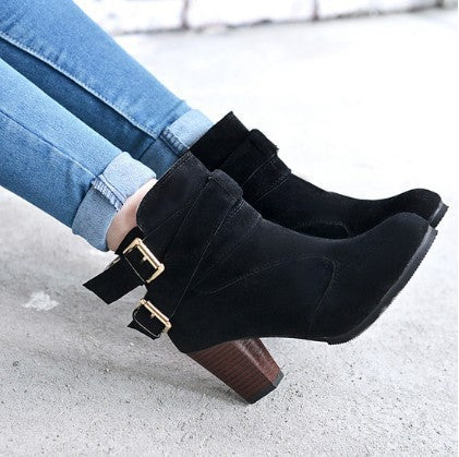 Women's Suede Platform Ankle Boots | Warm Zipper Martin Heels by Sarah Express