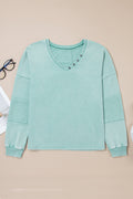 Mineral Wash Reverse Seam Buttoned V-Neck Top