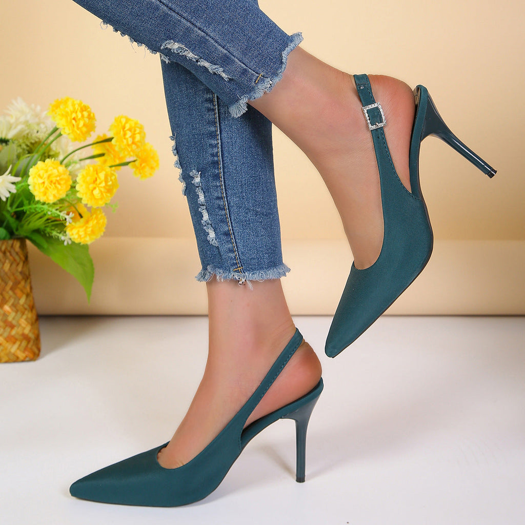 Women's Pointed Toe Buckle Stiletto Sandals | PU Upper Open-Toe High Heels by Sarah Express