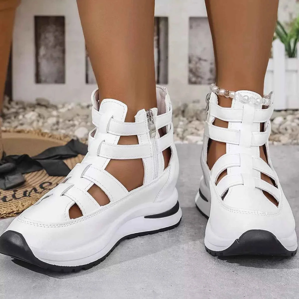 Women's Cutout Platform Sneakers | Low Heel PU Leather Shoes by Sarah Express