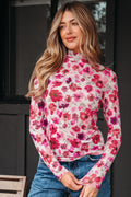 Floral Long Sleeve Slim Fit Mesh Top