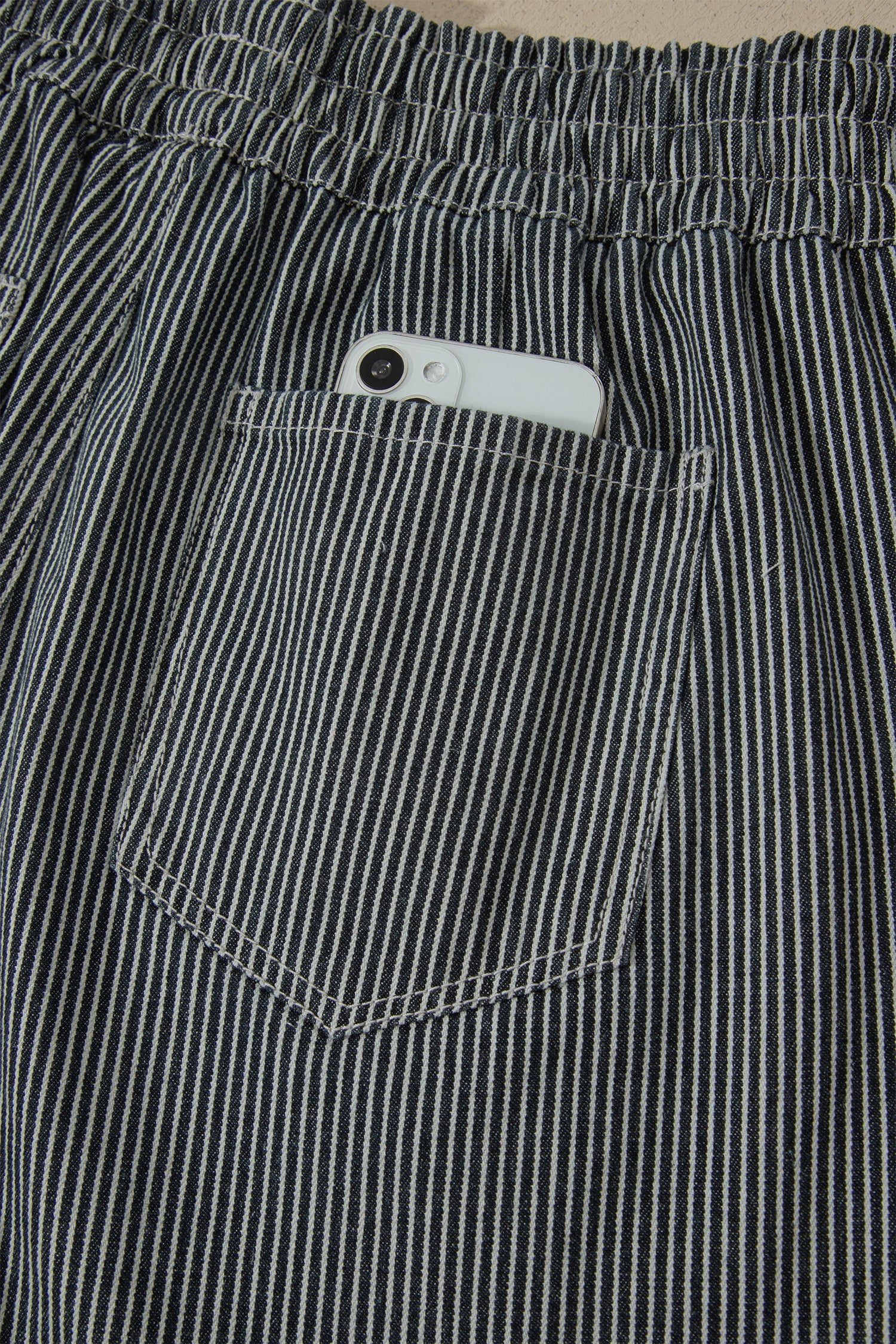 Stripe Denim Raw Edge Drawstring Waist Shorts