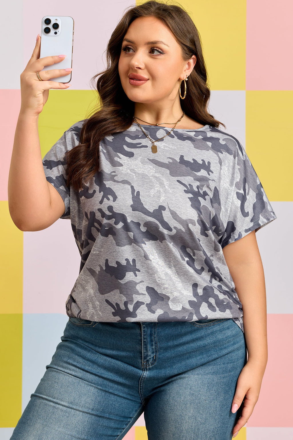 Plus Size Camo Short Sleeve T-Shirt