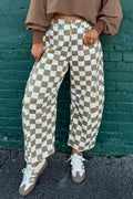Checker Denim Barrel Leg Pants