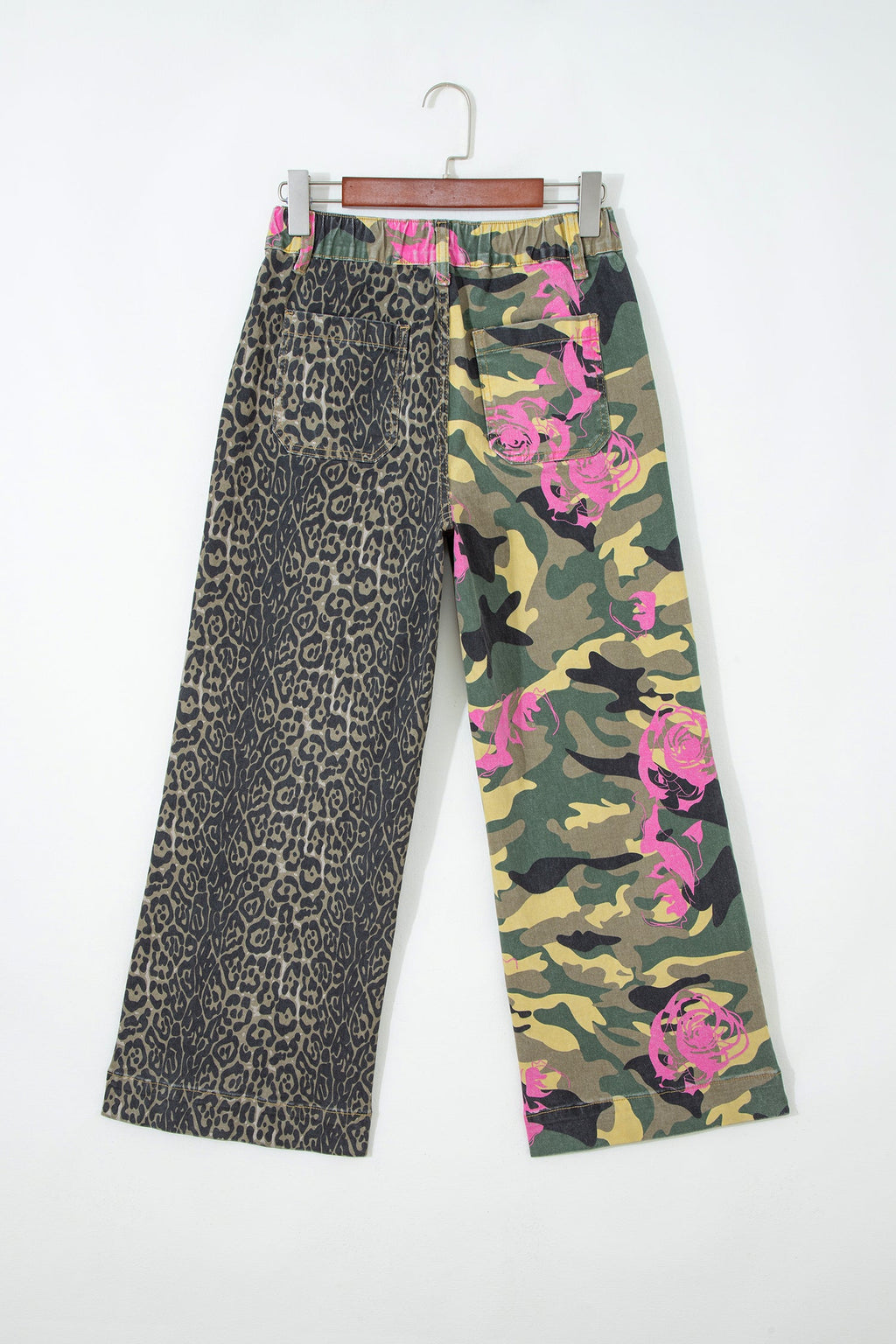 Abstract Camo Leopard Patchwork Straight Leg Jeans