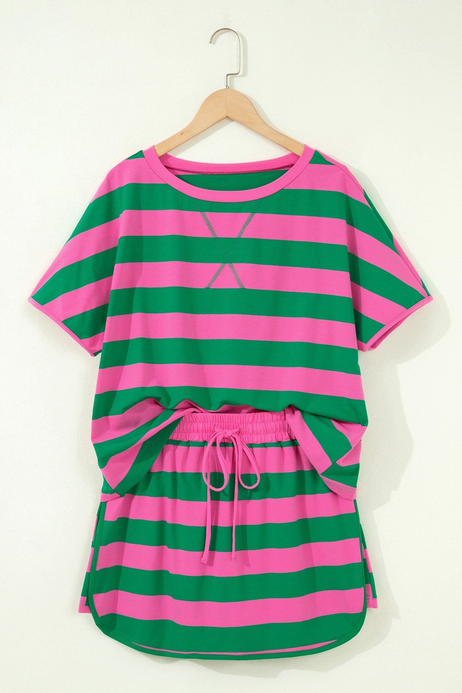 Stripe Dolman Tee & Drawstring Skort Set