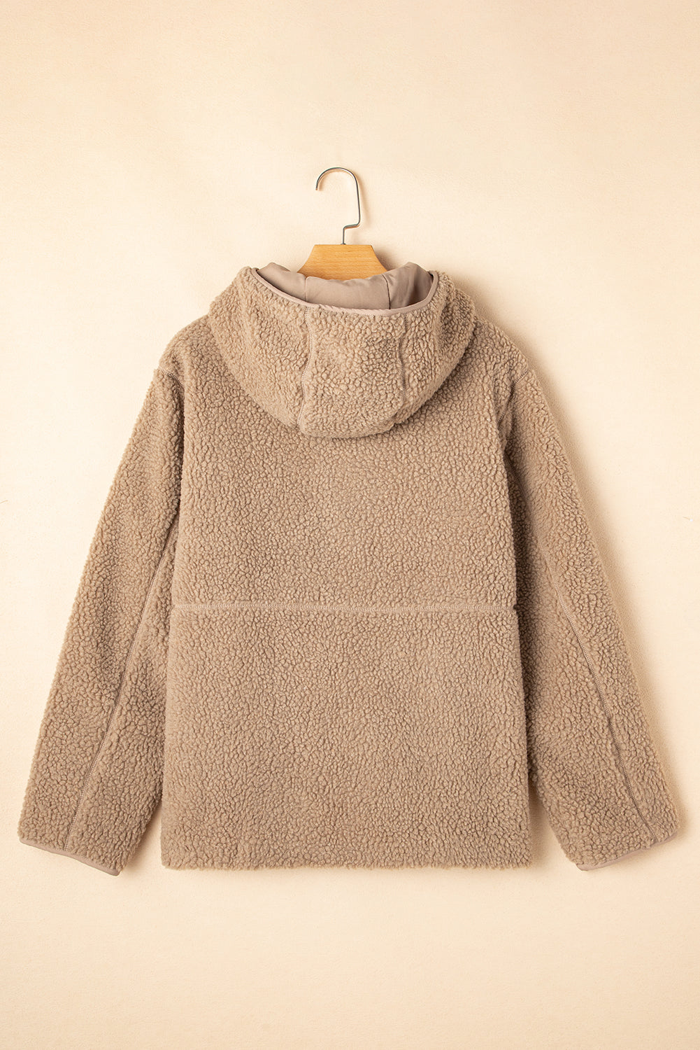 Solid Fleece Zip-Up Drawstring Pocketed Hooded Jacket