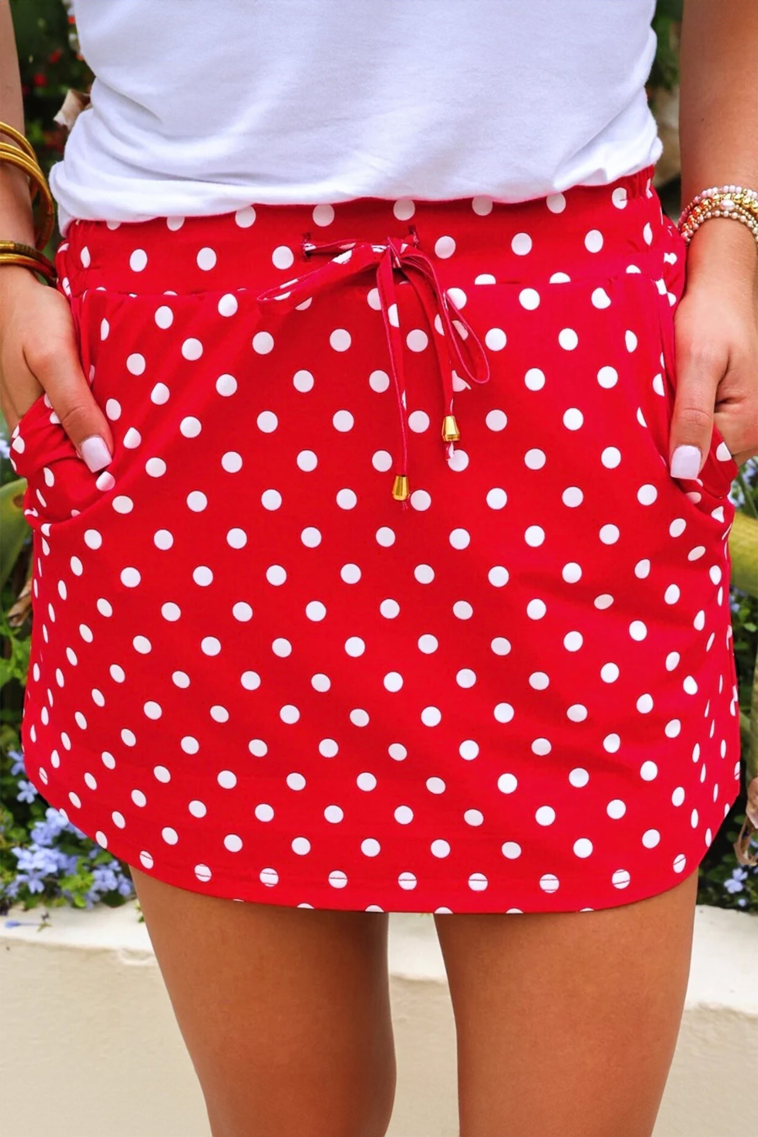 Polka Dot Drawstring Mini Skort