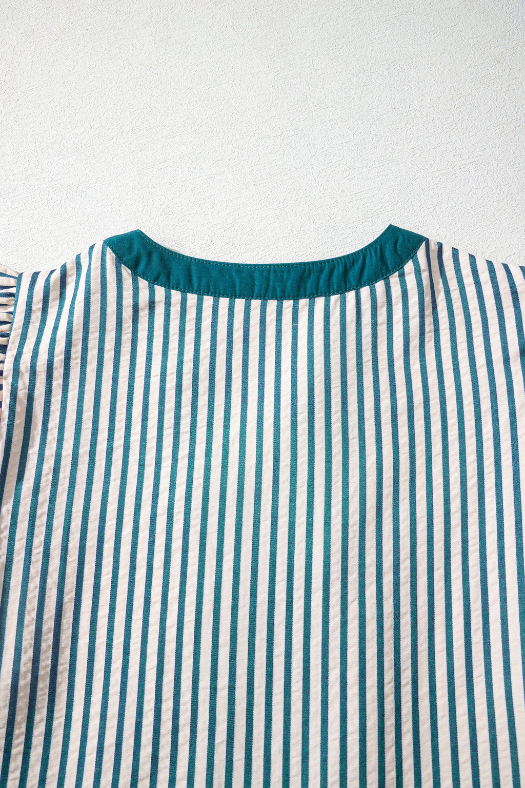 Stripe Ruffle Short Sleeve V-Neck Midi Dress