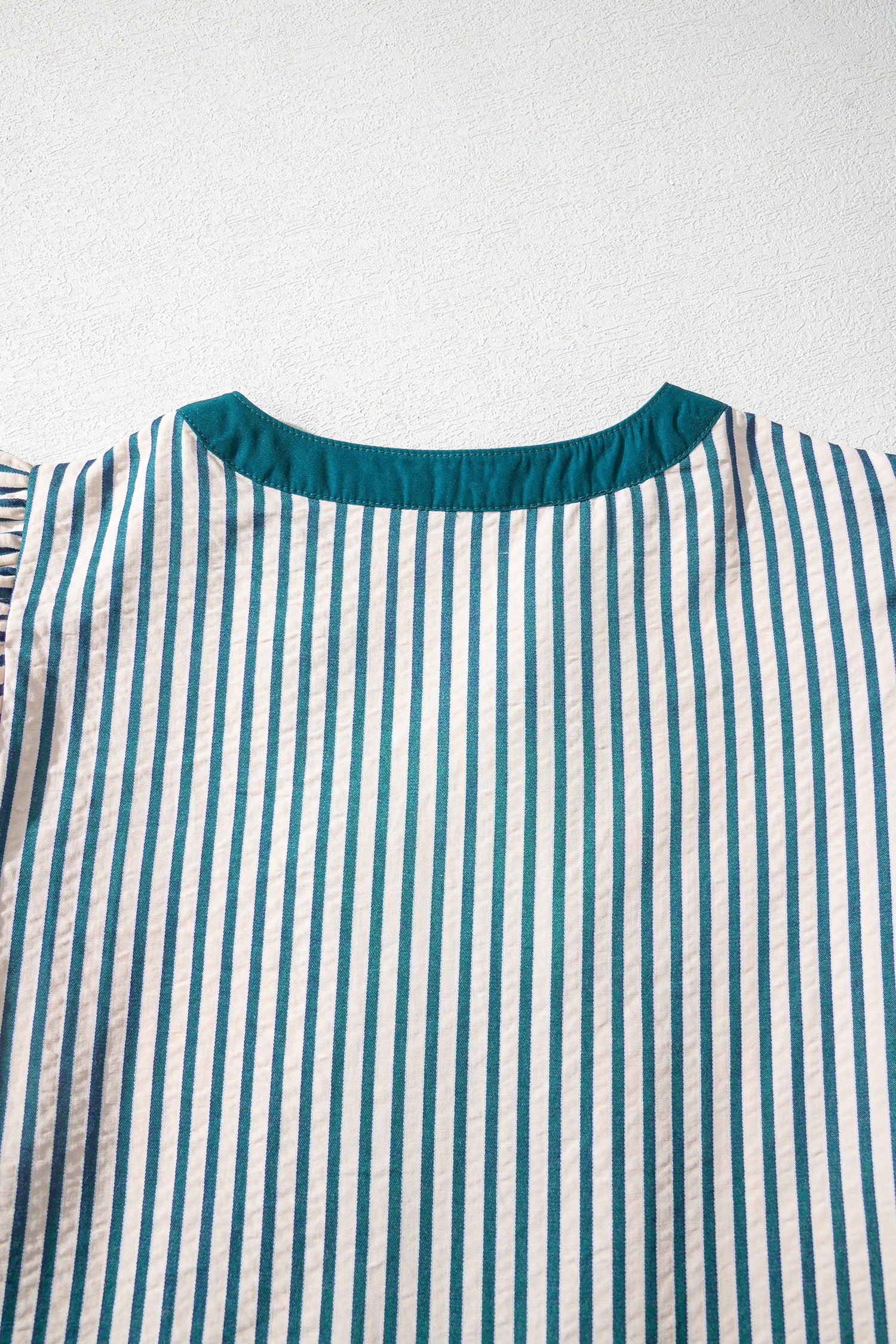 Stripe Ruffle Short Sleeve V-Neck Midi Dress