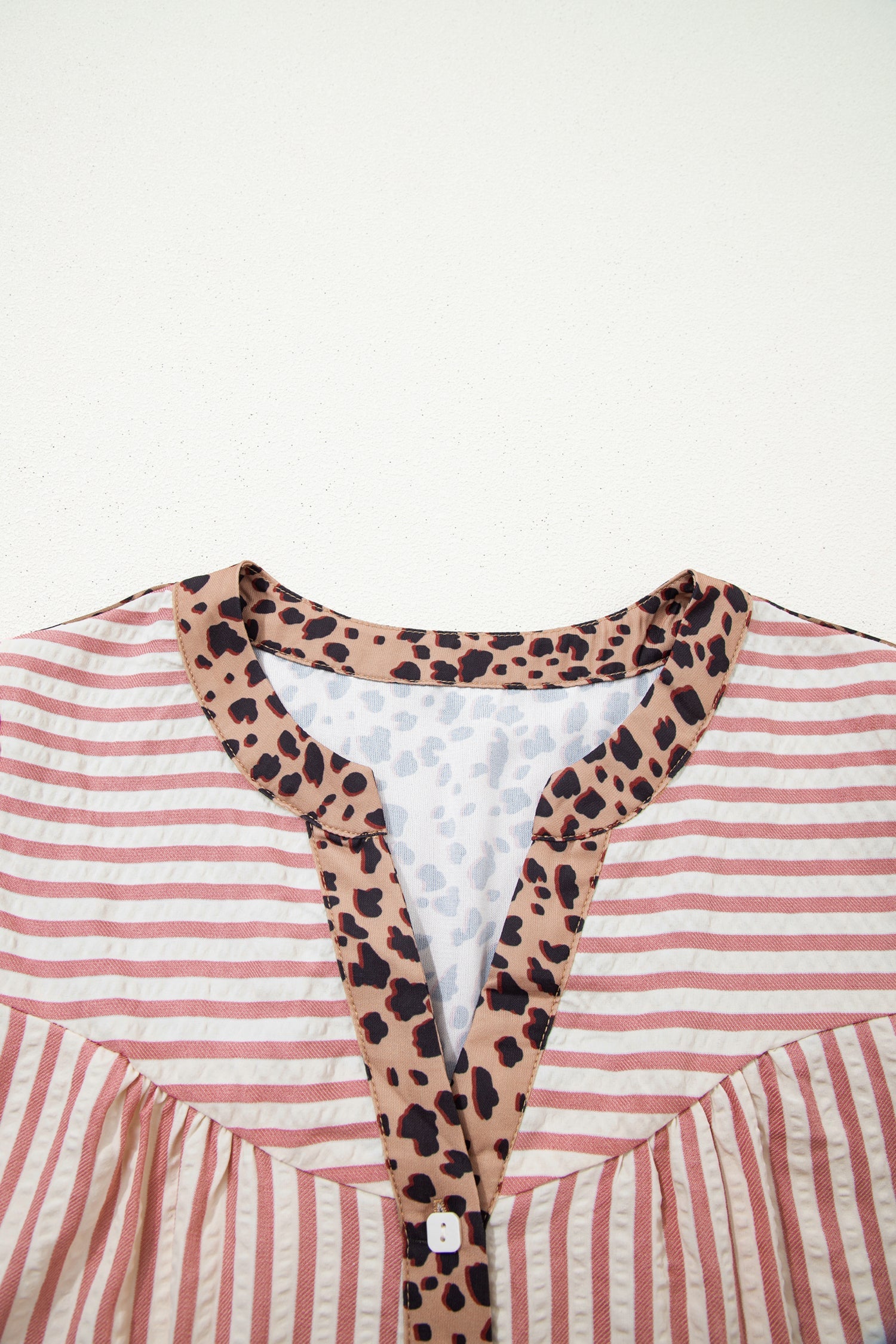 Stripe Leopard Trim 3/4 Sleeve Shirt Dress