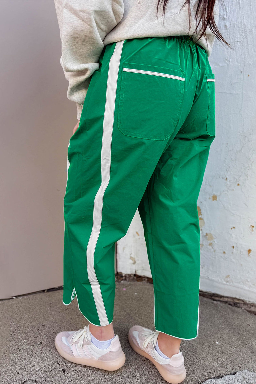 Stripe Smocked Waist Drawstring Cropped Pants