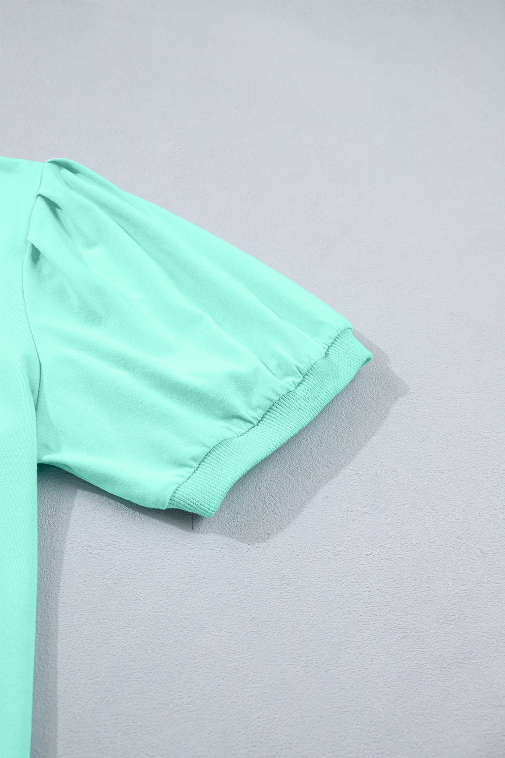 Solid V-Neck Short Puff Sleeve Blouse