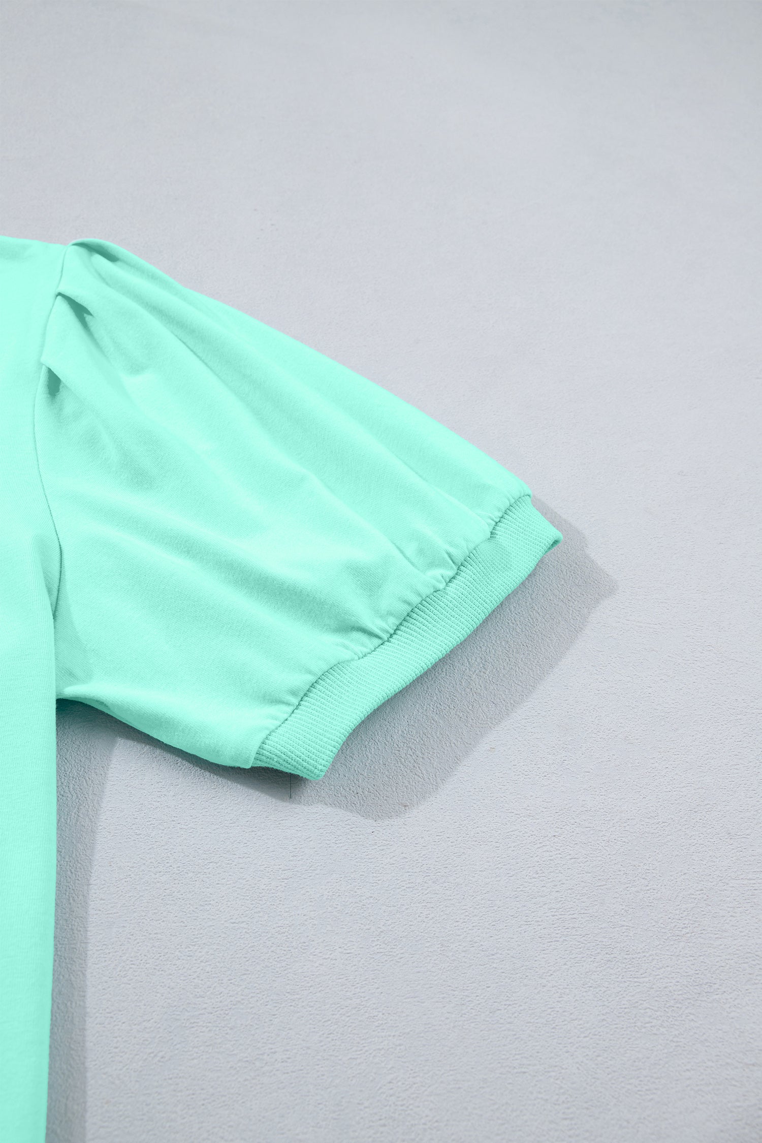 Solid V-Neck Short Puff Sleeve Blouse