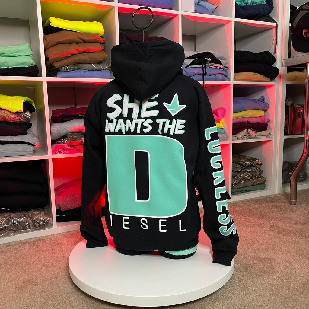 She Wants the Diesel | Funny Men's and Women's Black Country Hoodie by Luckless Outfitters
