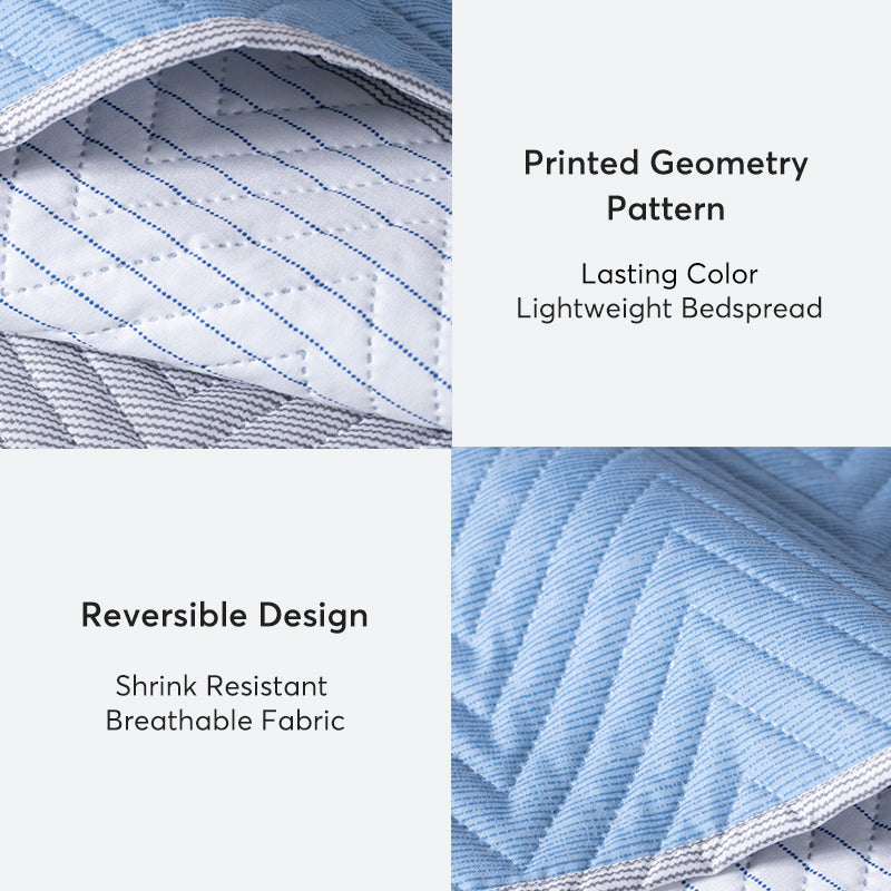 Kasentex Spring Lightweight Reversible Stripe Quilt Set Bedding- Sky Blue and Ivory White, Room Decor, Graduation Gifts, Father's Day Gift by Kasentex