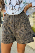 Leopard Denim Tie High Waist Shorts
