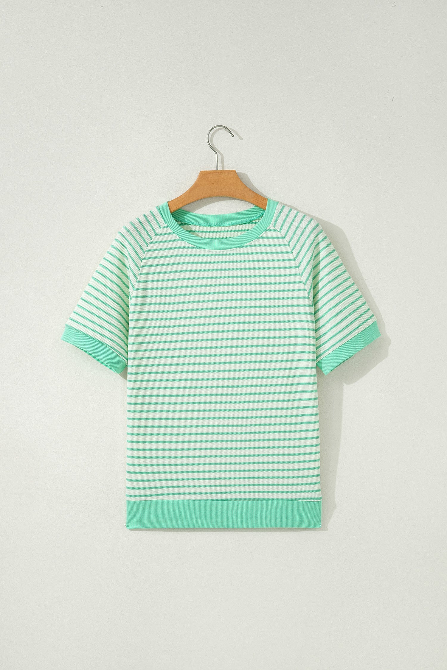 Stripe Colorblock Trim Round Neck Short Sleeve Tee