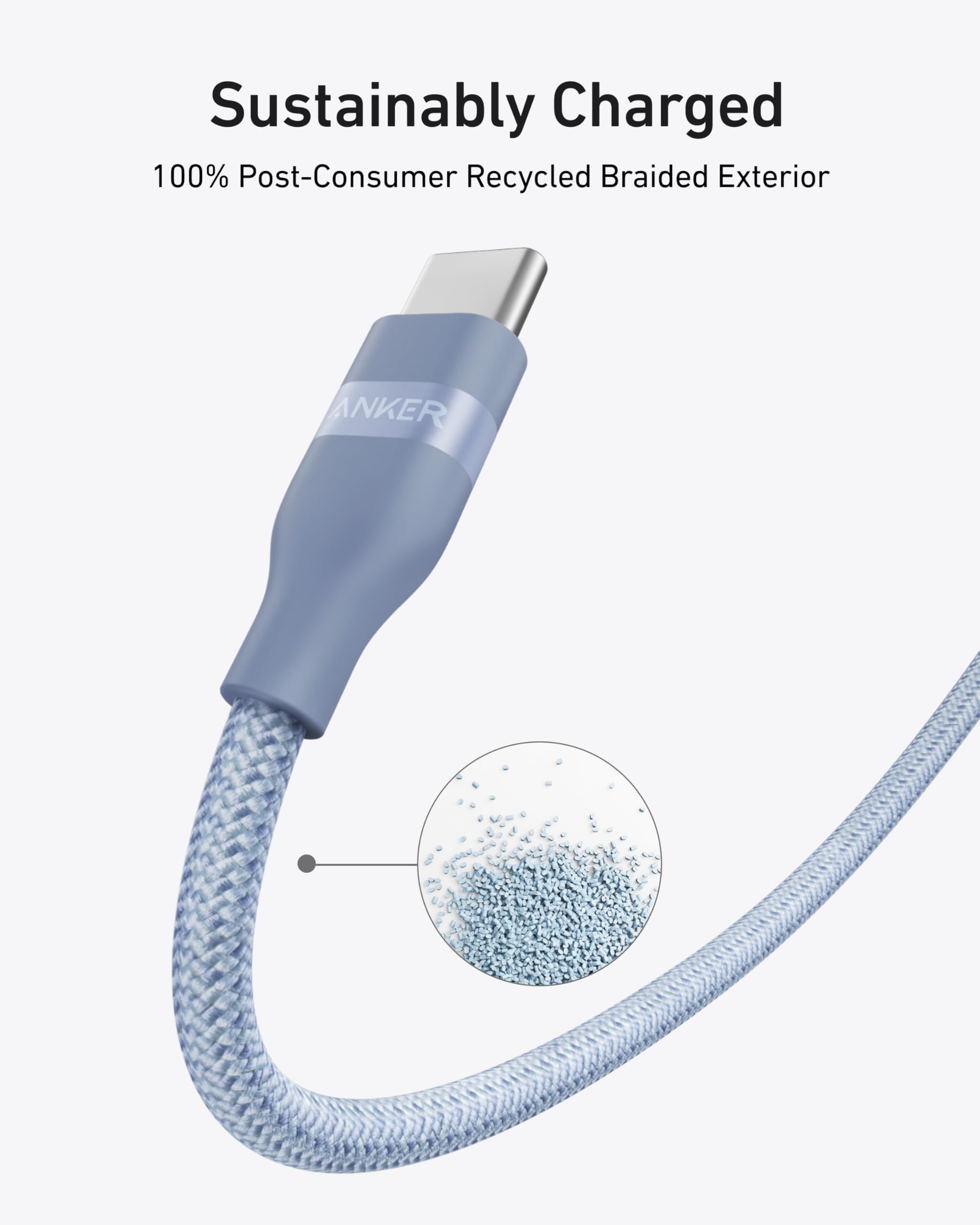 Anker USB-C to USB-C Cable (3 ft / 6 ft, 240W, Upcycled-Braided) by Anker