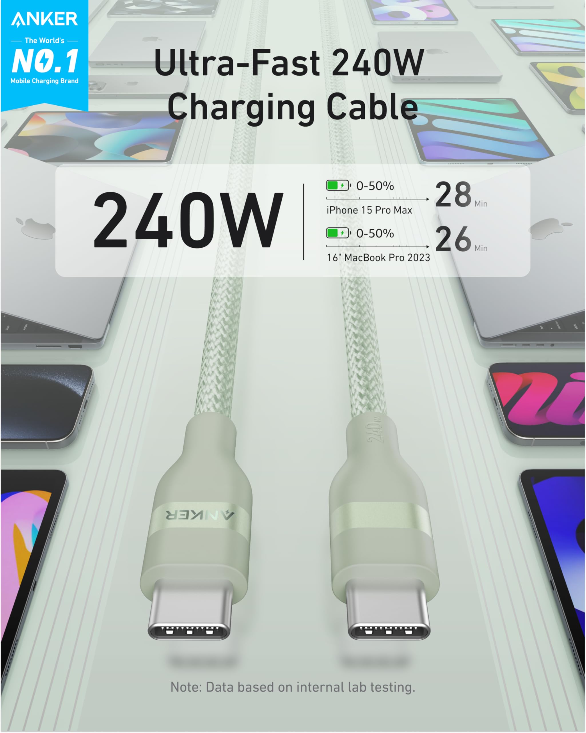 Anker USB-C to USB-C Cable (3 ft / 6 ft, 240W, Upcycled-Braided) by Anker