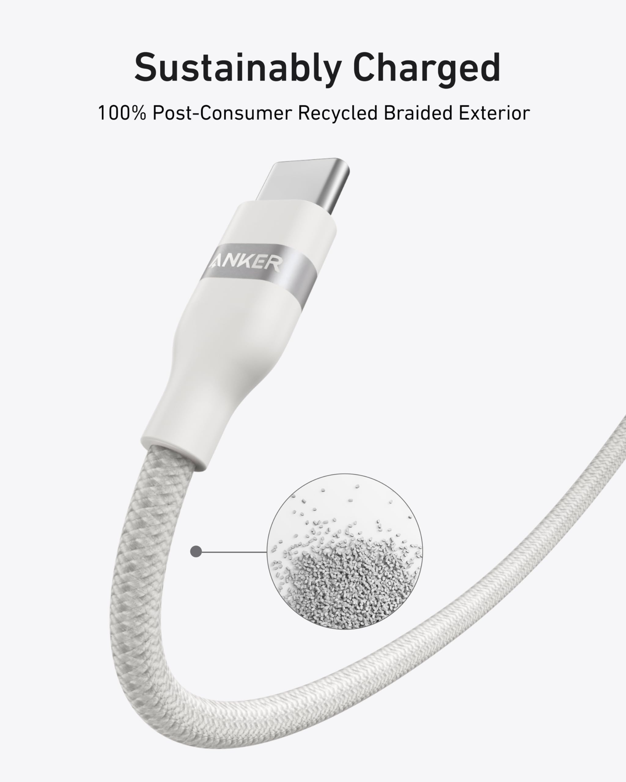 Anker USB-C to USB-C Cable (3 ft / 6 ft, 240W, Upcycled-Braided) by Anker
