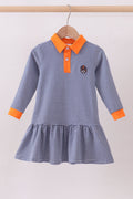 Premium Blue Auburn stripe tiger embroidery dress by Abby & Evie
